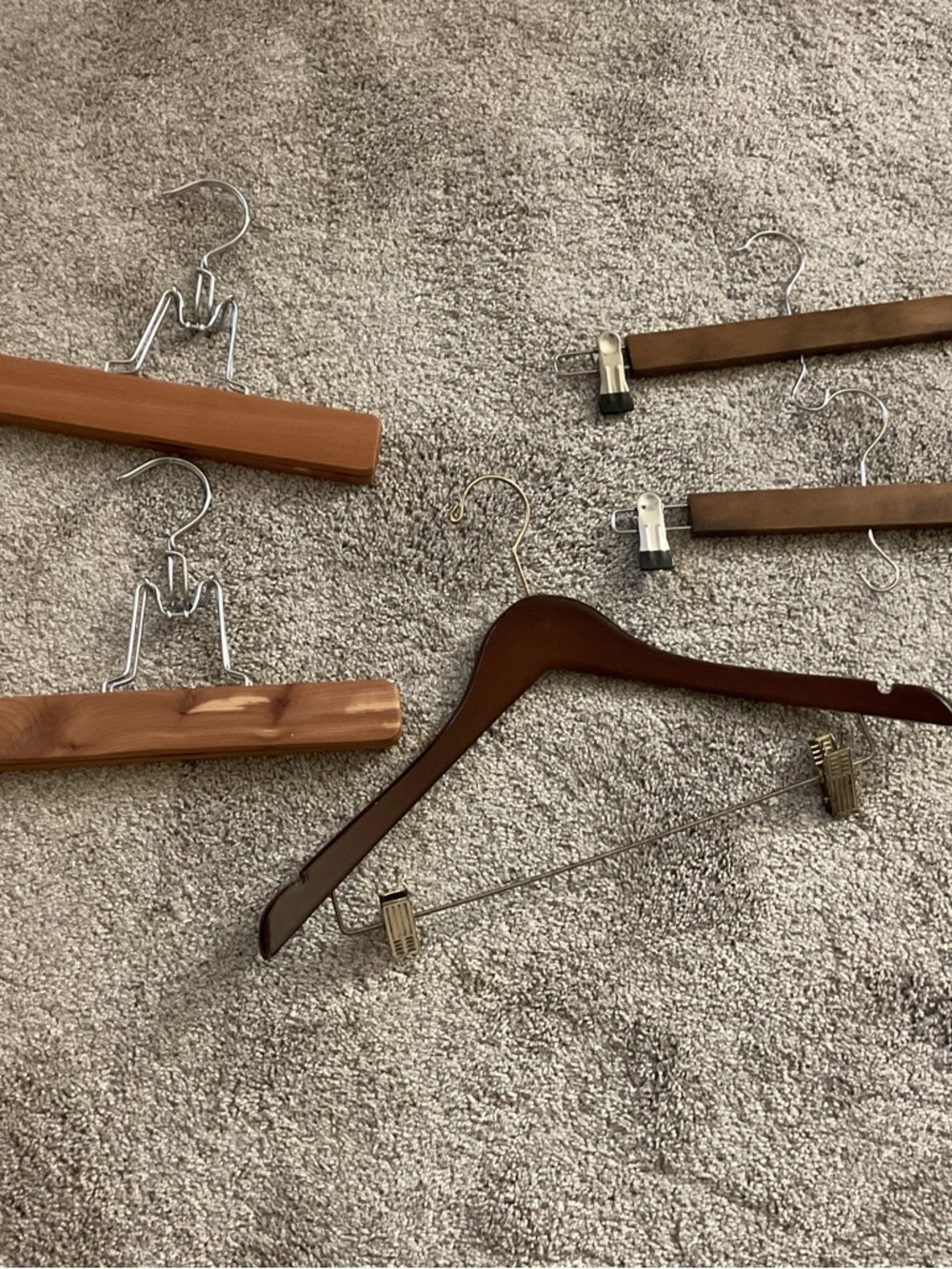 Lot of 5 Wooden Pants Hangers Skirt Slacks Metal & Wood Clamp